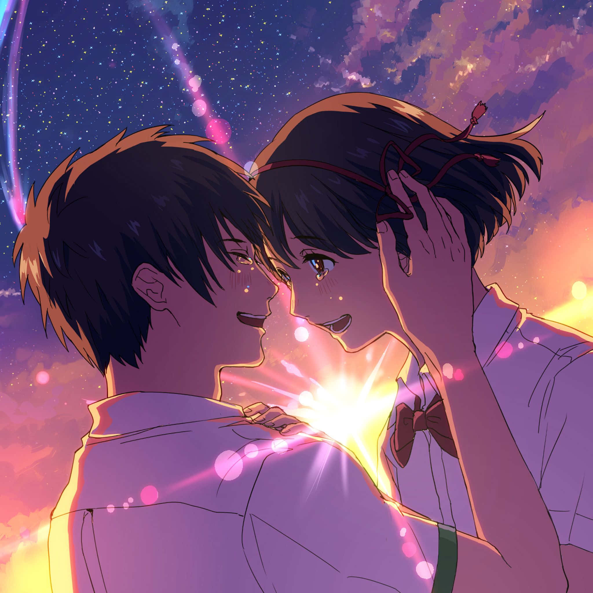 Purple Anime, anime teens, starry twilight sky, Full HD Desktop Wallpaper