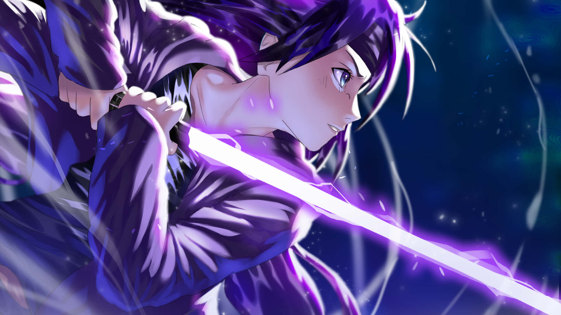 Purple Anime, anime warrior, purple hair, Full HD Desktop Wallpaper