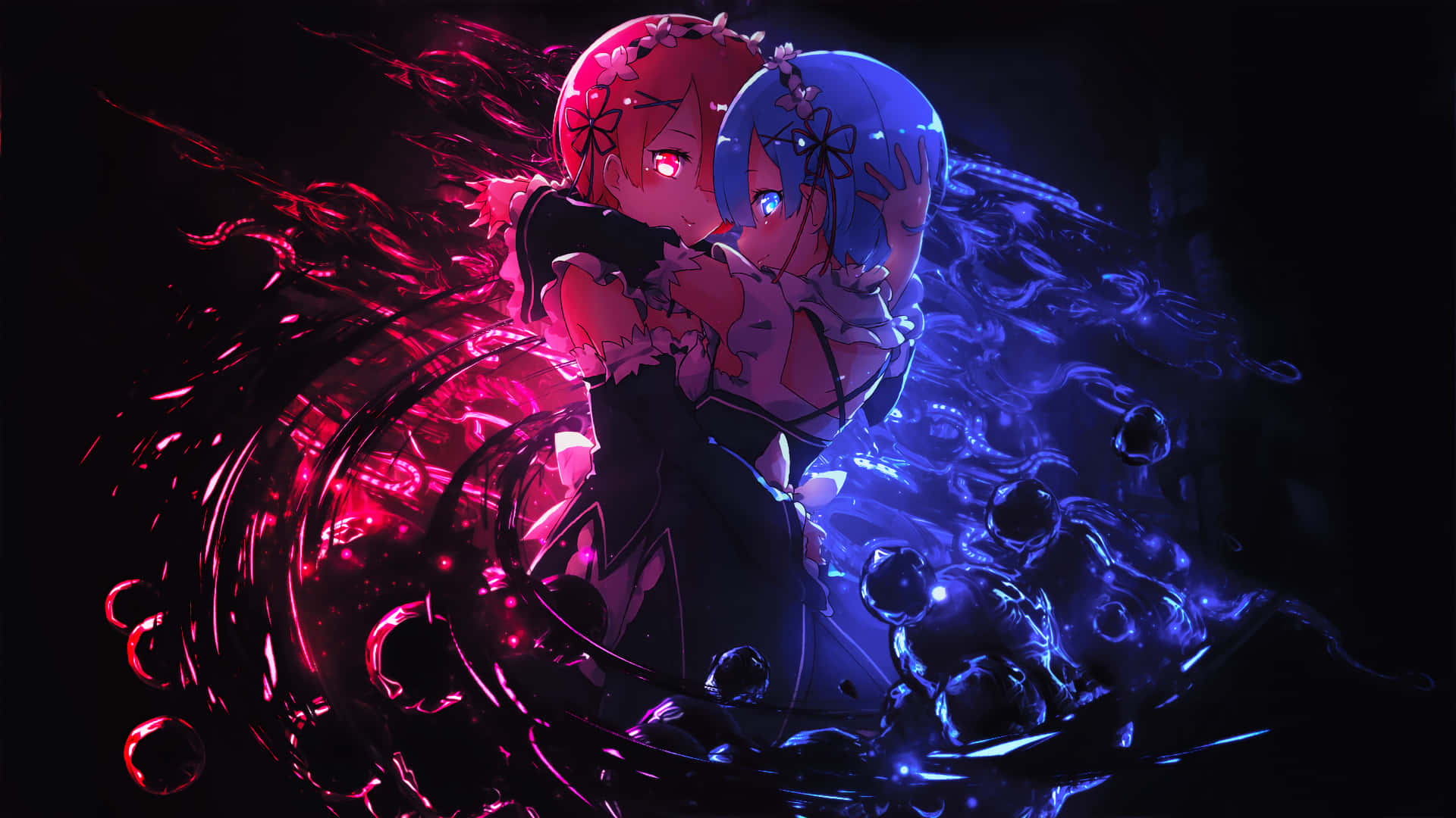 Purple Anime, anime girls, swirling vortex, Full HD Desktop Wallpaper