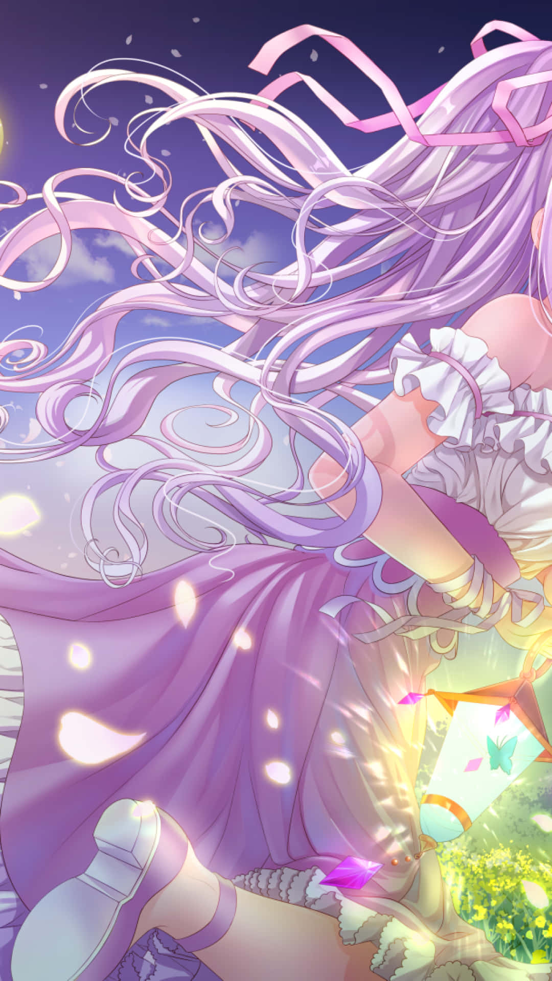 Purple Anime, lavender hair, frilly dress, Full HD Phone Wallpaper