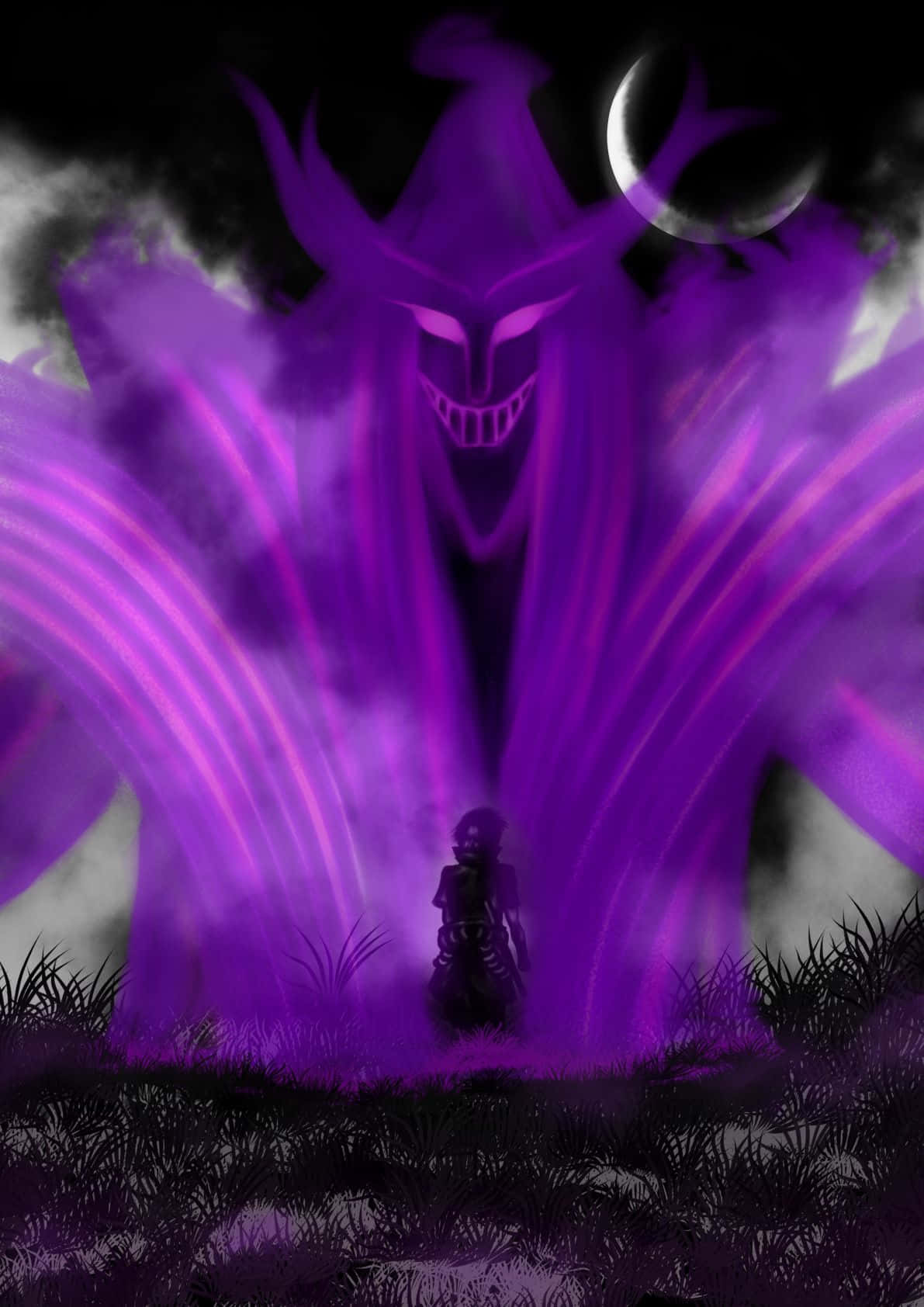 purple anime, lone figure, towering purple monster, HD Phone Wallpaper