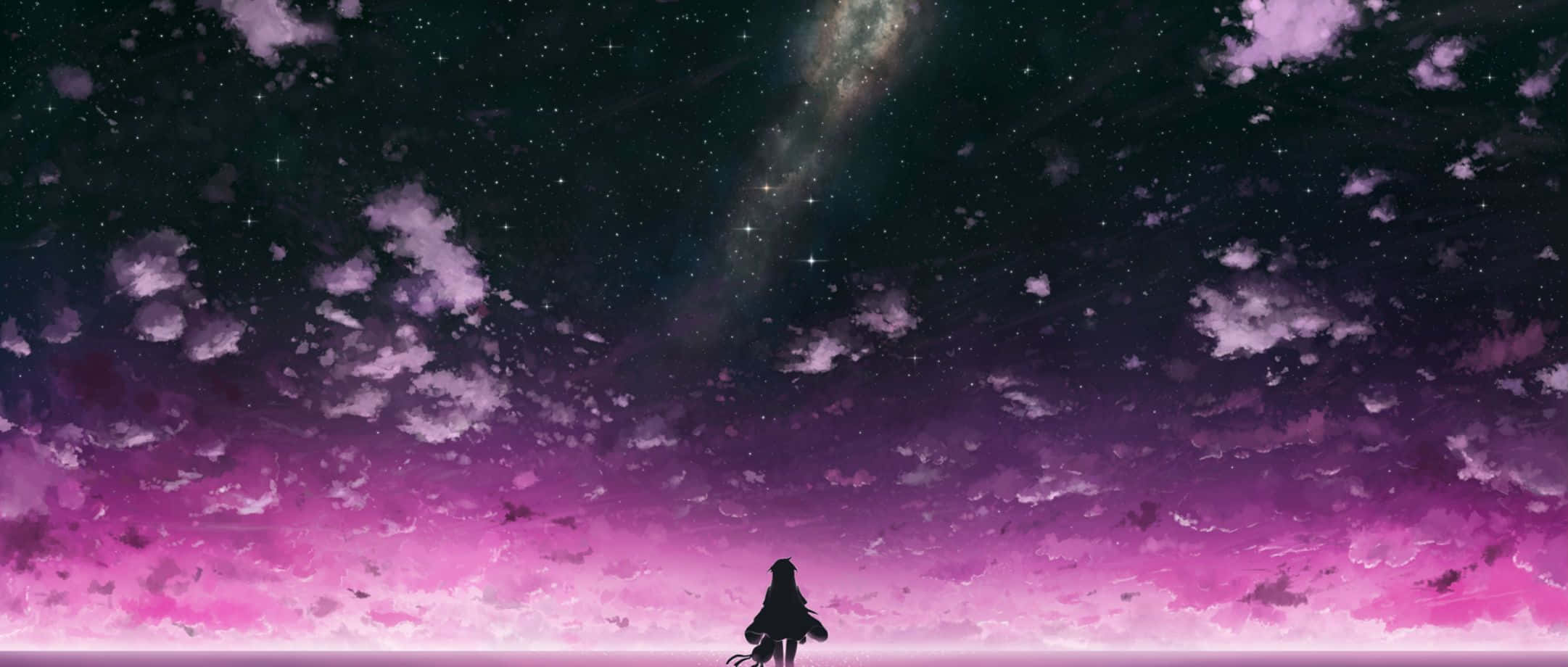 purple anime, vibrant pink and purple sky, stars, Full HD Desktop Wallpaper