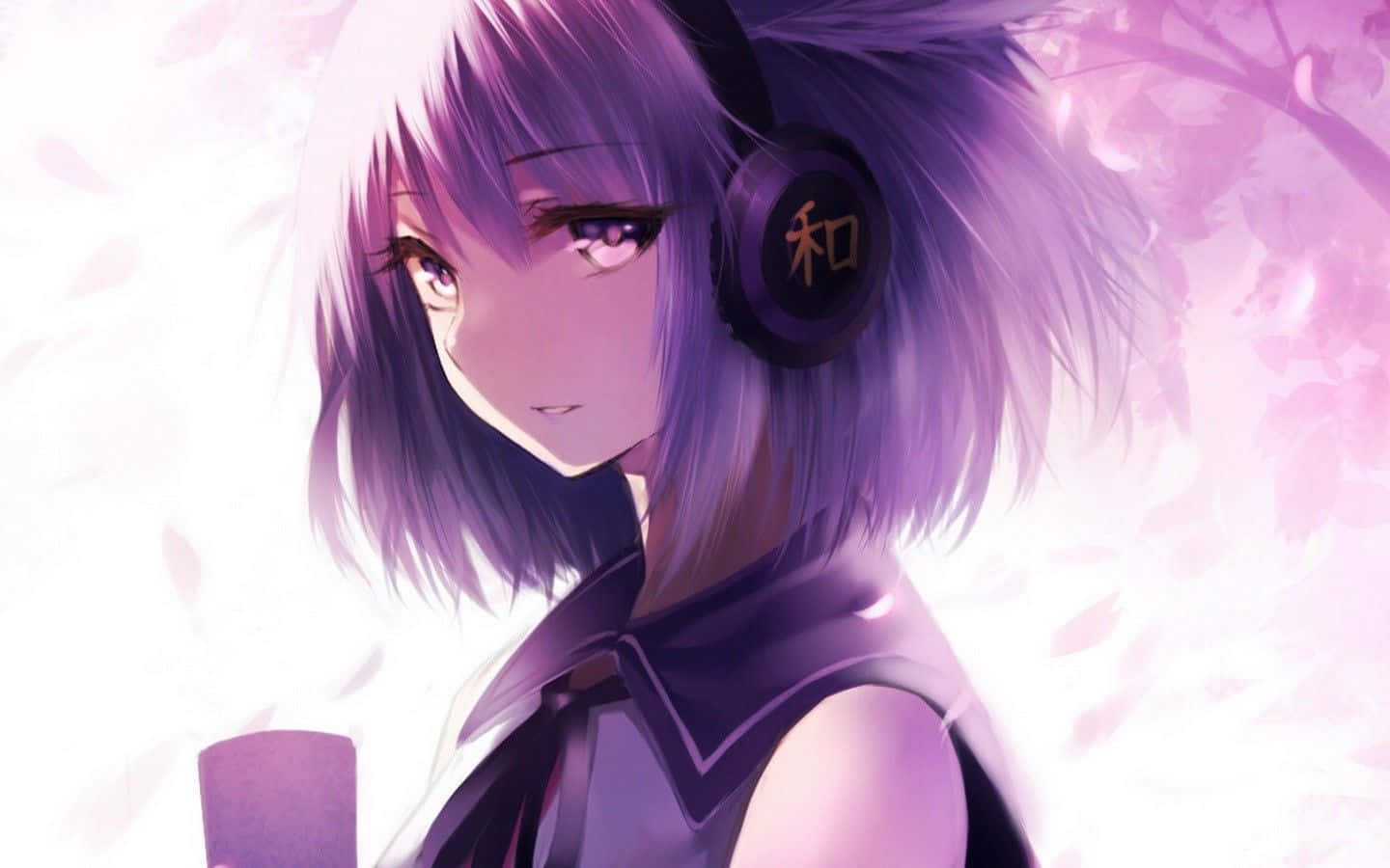 purple hair, headphones, anime girl, HD Desktop Wallpaper