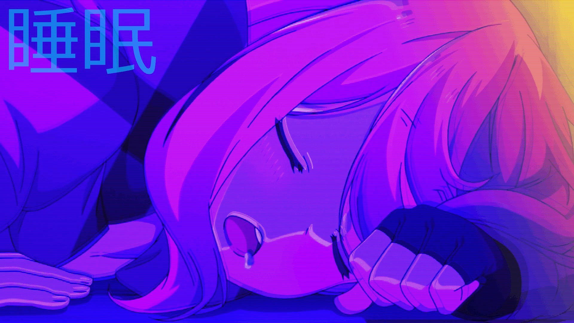 anime girl, pink hair, vibrant purple, Full HD Desktop Wallpaper