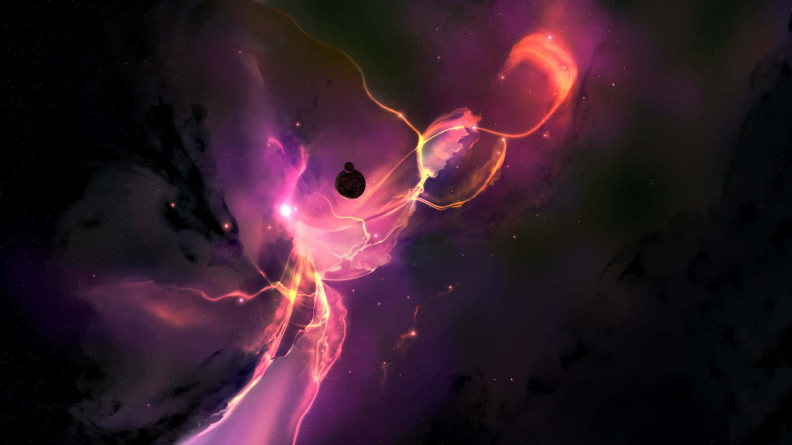 Mystical Purple Aura Space, cosmic nebula, vibrant purple pink and orange hues, HD Desktop Wallpaper