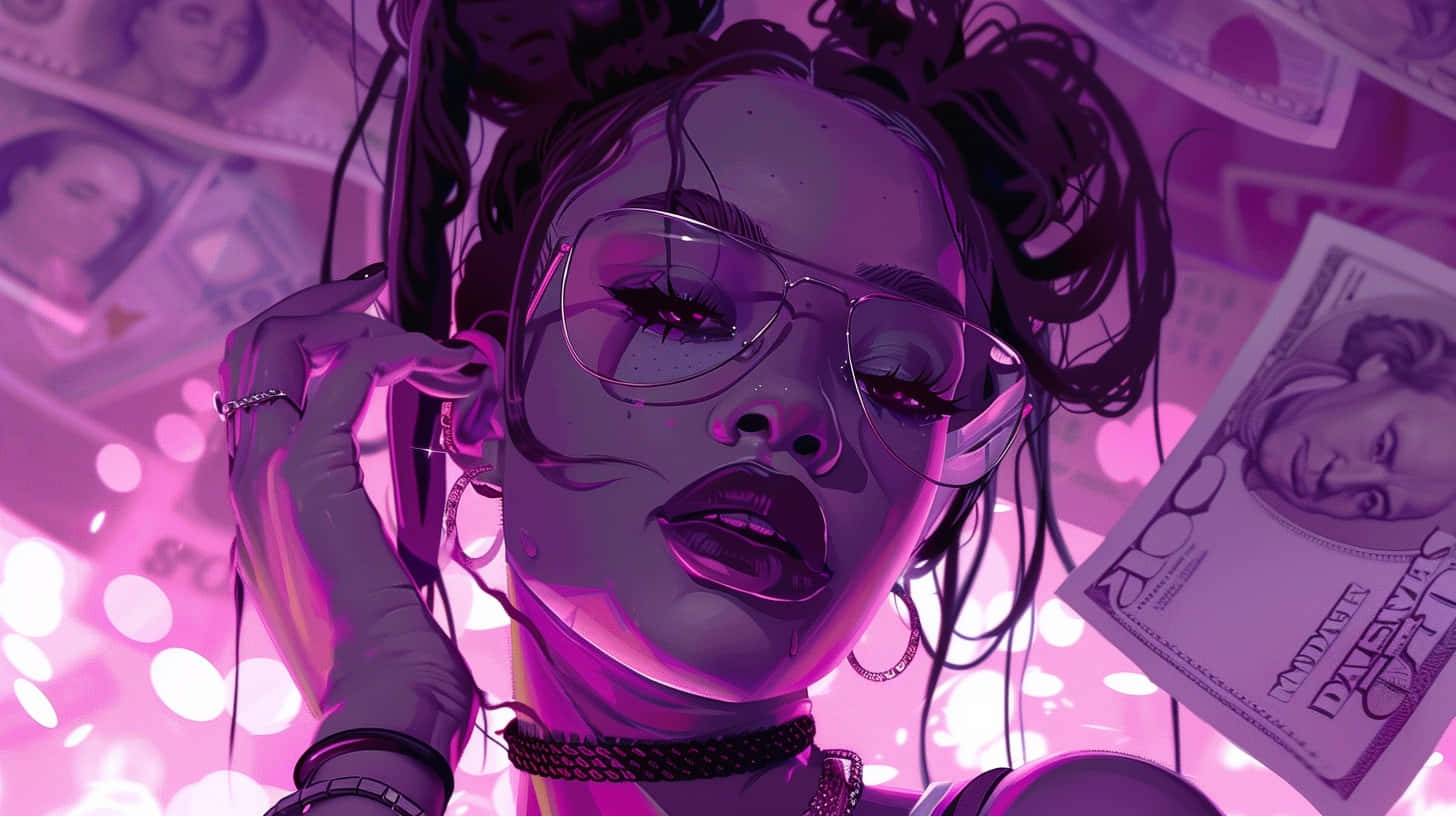 Purple Baddie, glasses, braided hair, HD Desktop Wallpaper