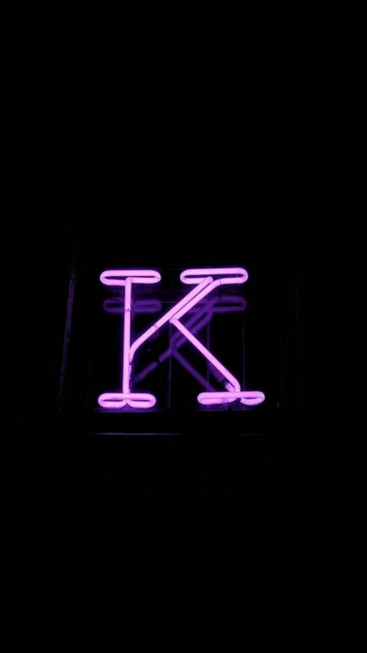 Purple Baddie, glowing purple neon letter K, pitch-black background, HD Phone Wallpaper