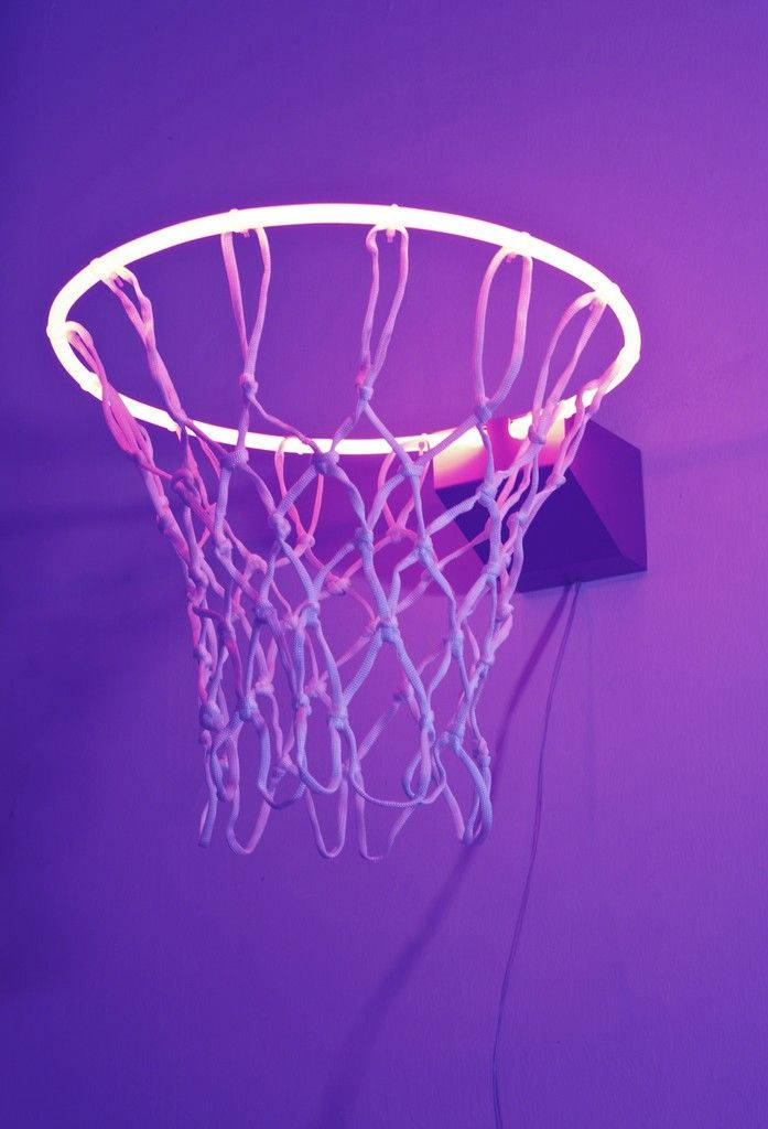 Neon Purple Baddie, glowing neon basketball hoop, glowing rim, SD Phone Wallpaper