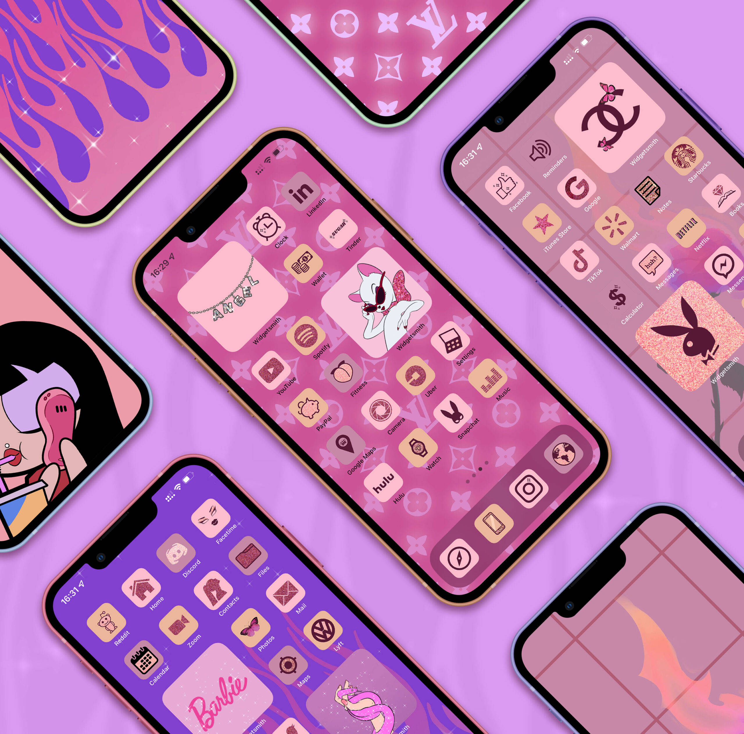 purple baddie, vibrant pink and purple, cartoon characters, 2K Desktop Wallpaper