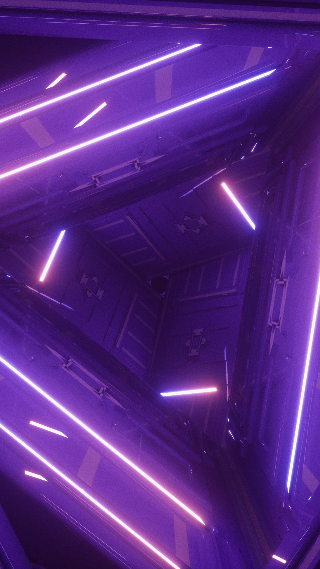 futuristic corridor, glowing purple neon lights, geometric tunnel effect, Full HD Phone Wallpaper