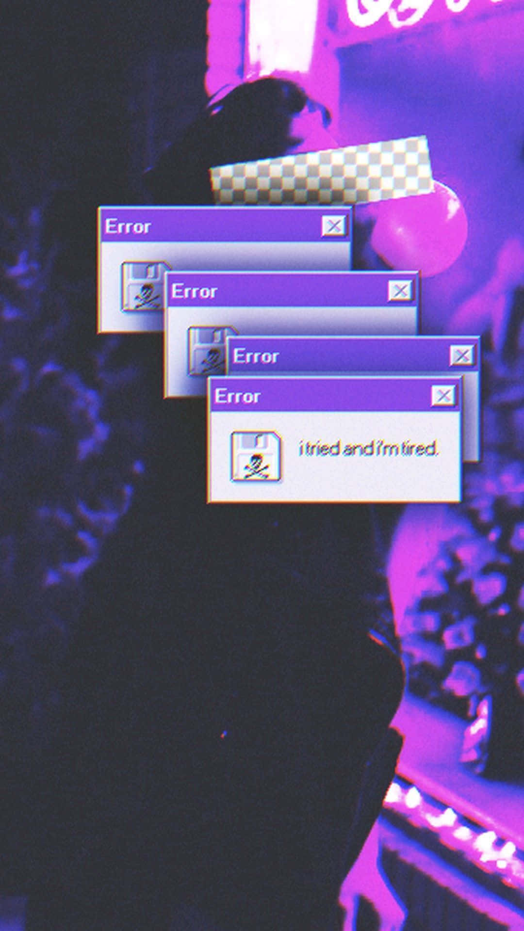 Aesthetic Purple Baddie, neon purple digital haze, stacked retro error windows, Full HD Phone Wallpaper
