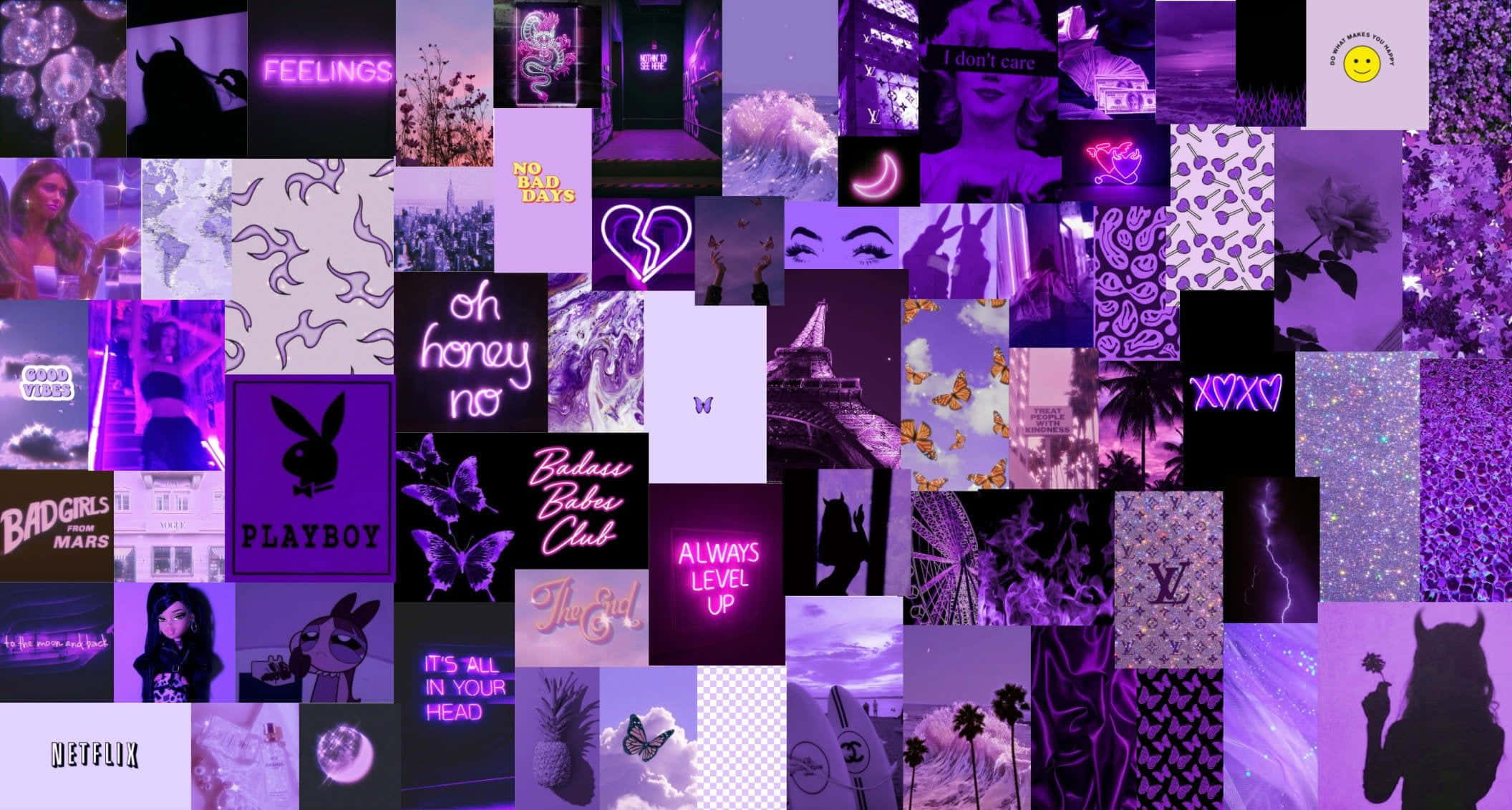 aesthetic purple baddie, vibrant purple-themed, neon signs, Full HD Desktop Wallpaper