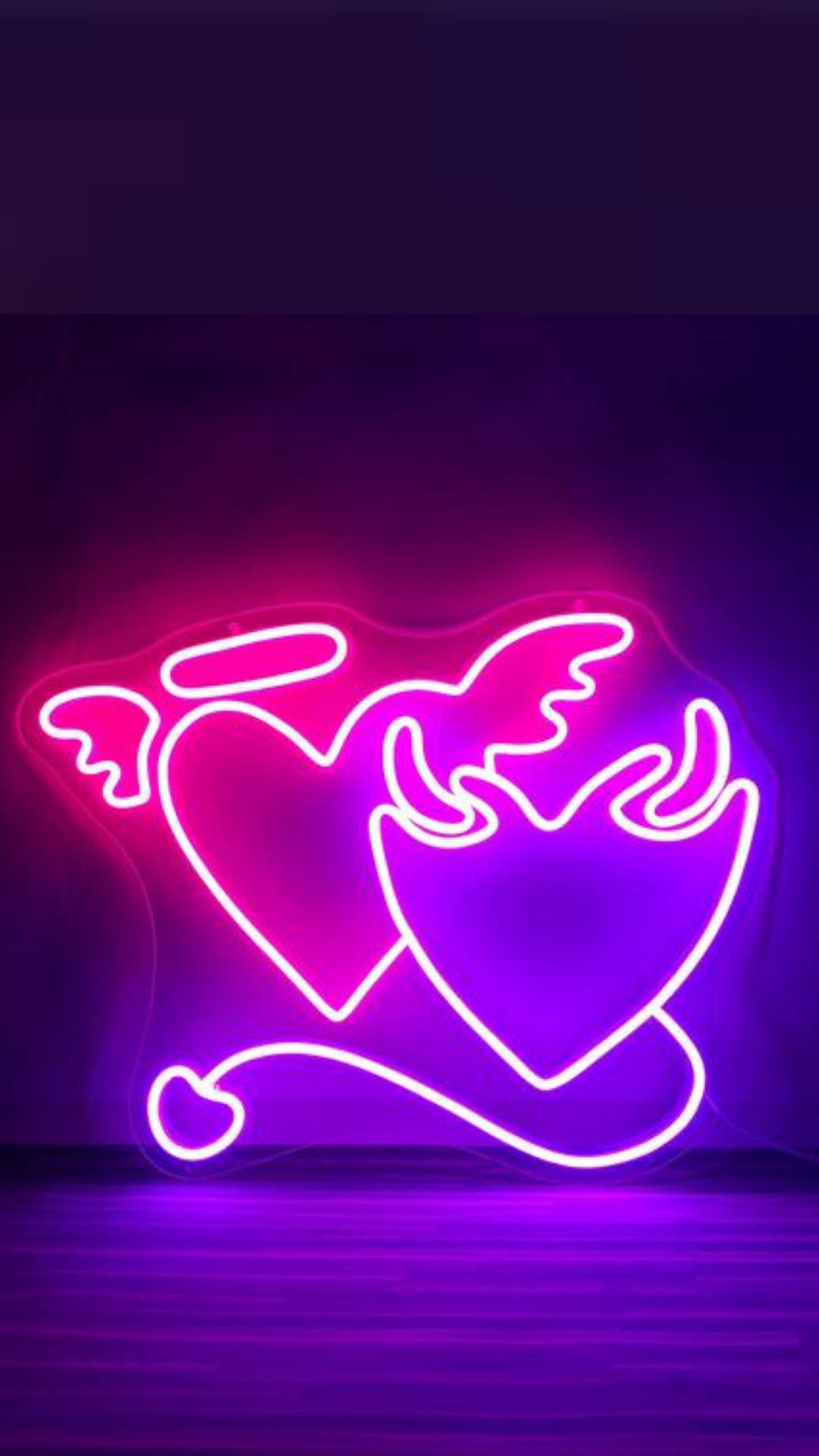 neon sign, heart with wings, devil's tail, Full HD Phone Wallpaper