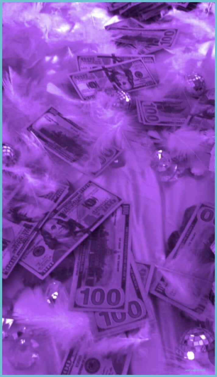 Aesthetic Purple Baddie, purple-hued cash, feathers, SD Phone Wallpaper