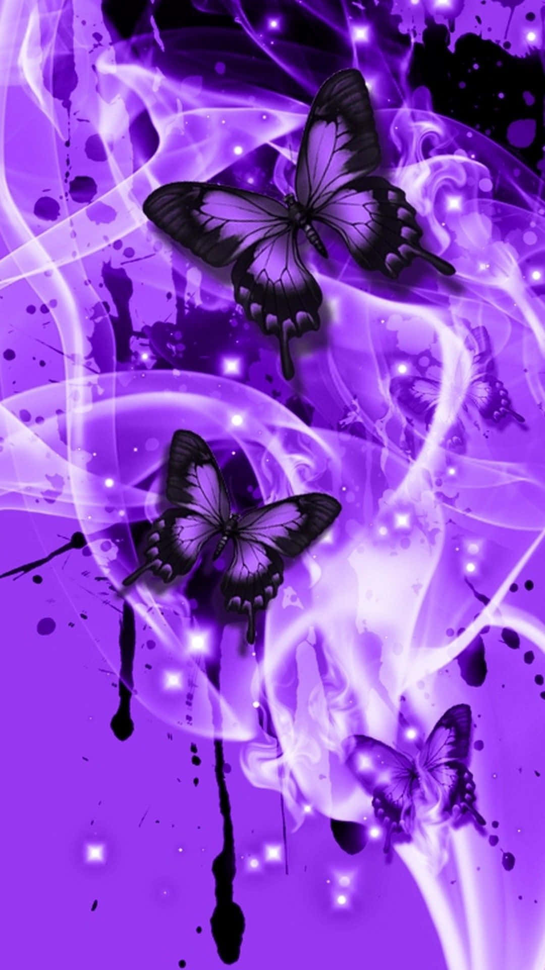 purple butterfly, black background, swirling smoke, Full HD Phone Wallpaper