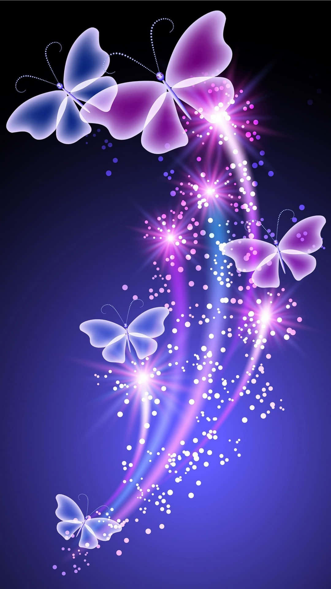 Purple Butterfly iPhone, glowing purple, blue butterflies, Full HD Phone Wallpaper