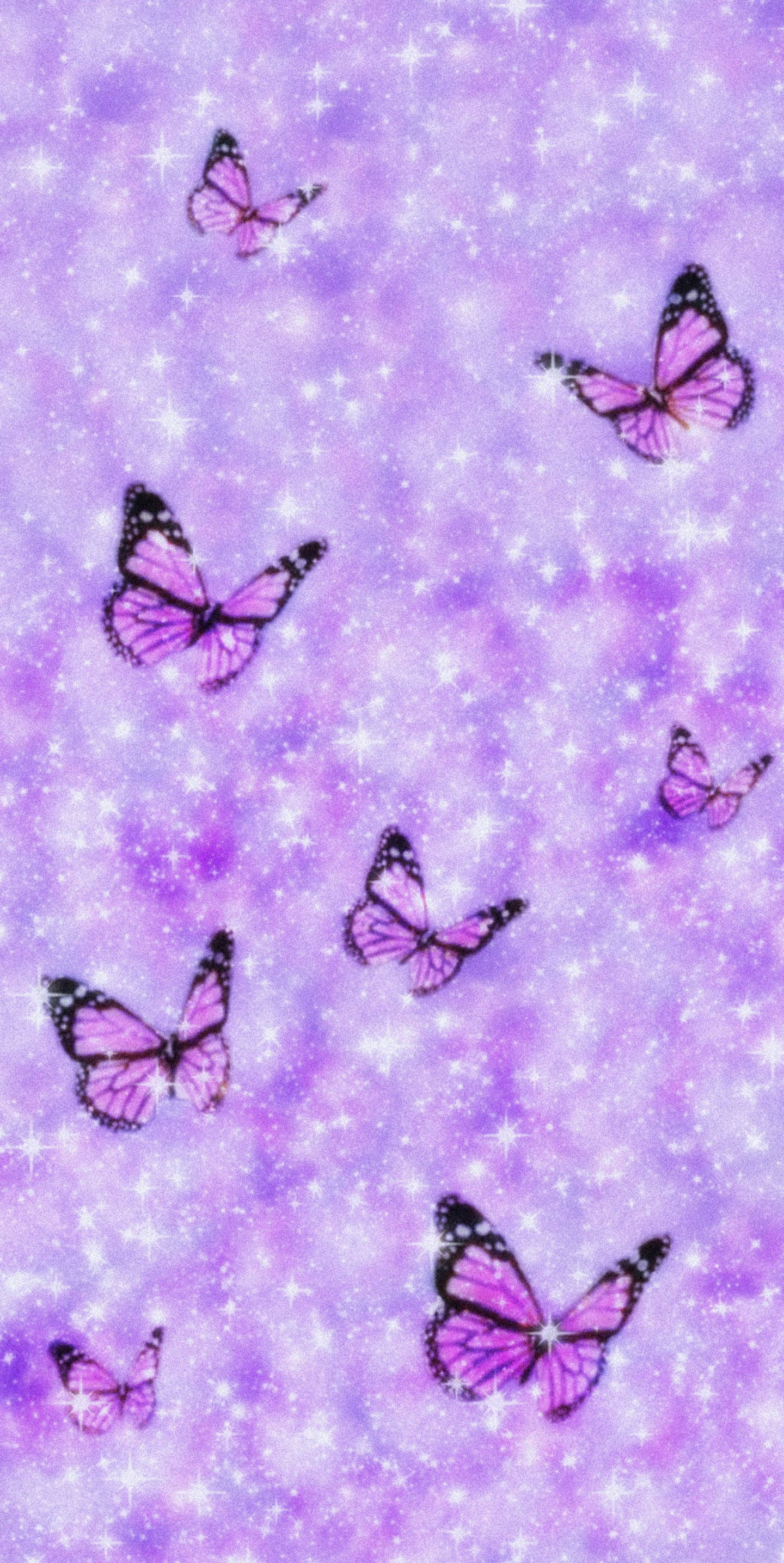 Sparkly Purple Butterfly Phone Backdrop, purple butterflies, black edges, 2K Phone Wallpaper