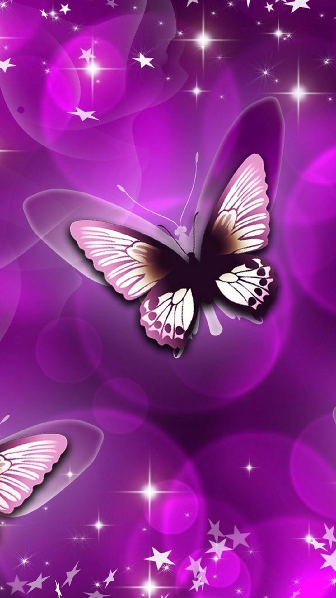 Purple Butterfly, glowing butterfly, white and pink wings, Full HD Phone Wallpaper