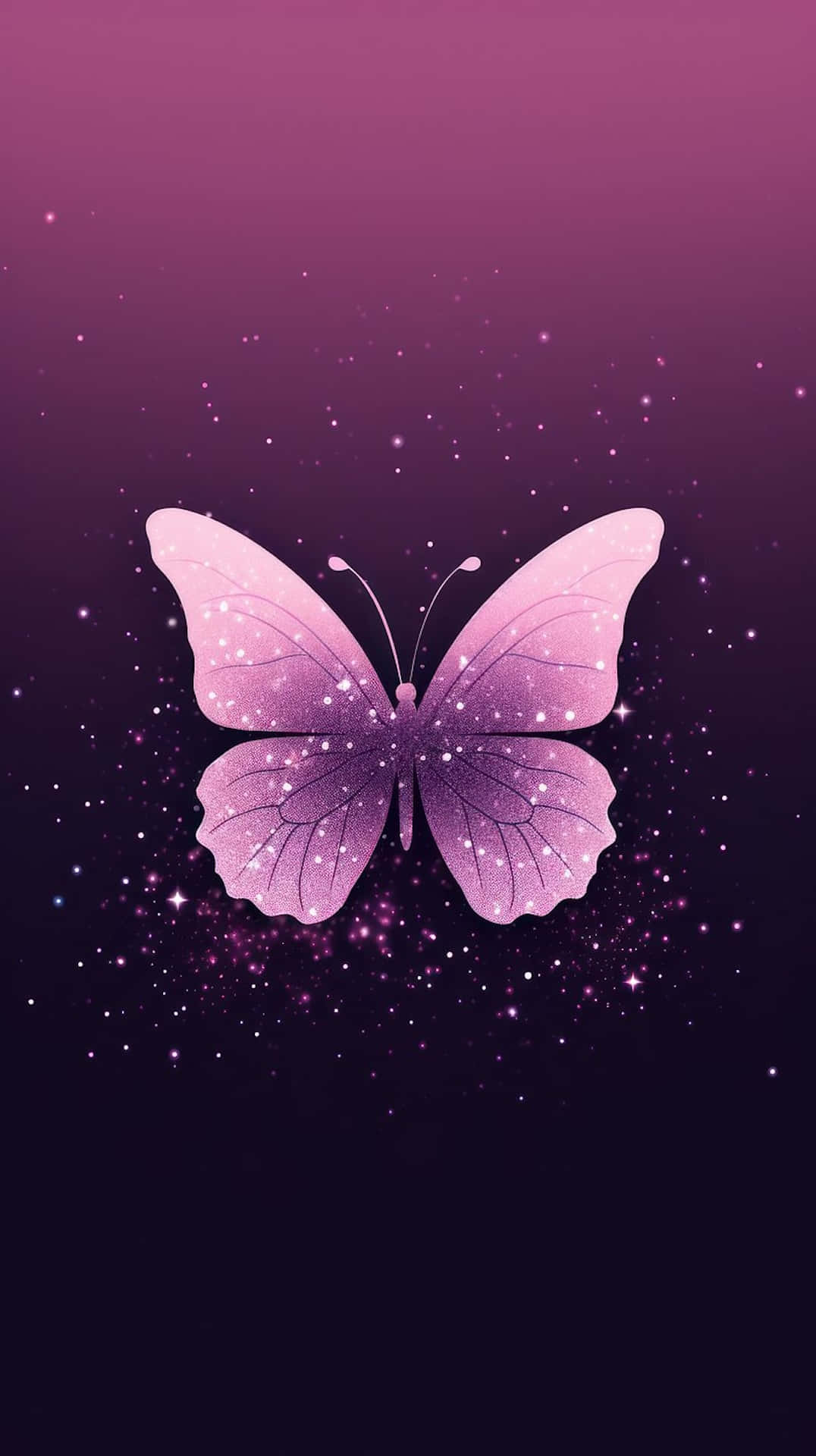 glittering pink butterfly, gradient purple starry background, purple background, Full HD Phone Wallpaper