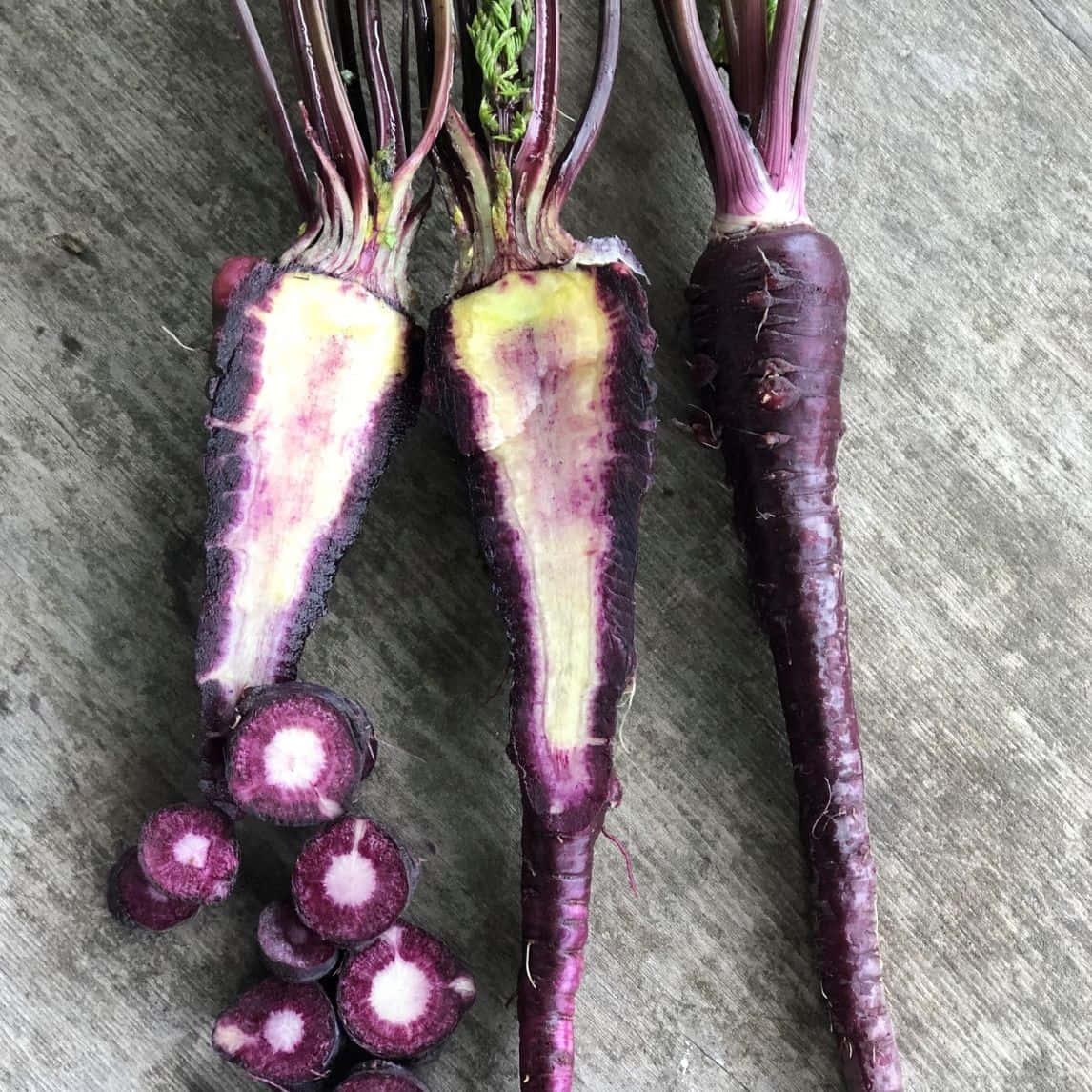Purple Carrots, vibrant yellow interiors, weathered wood, SD Desktop Wallpaper