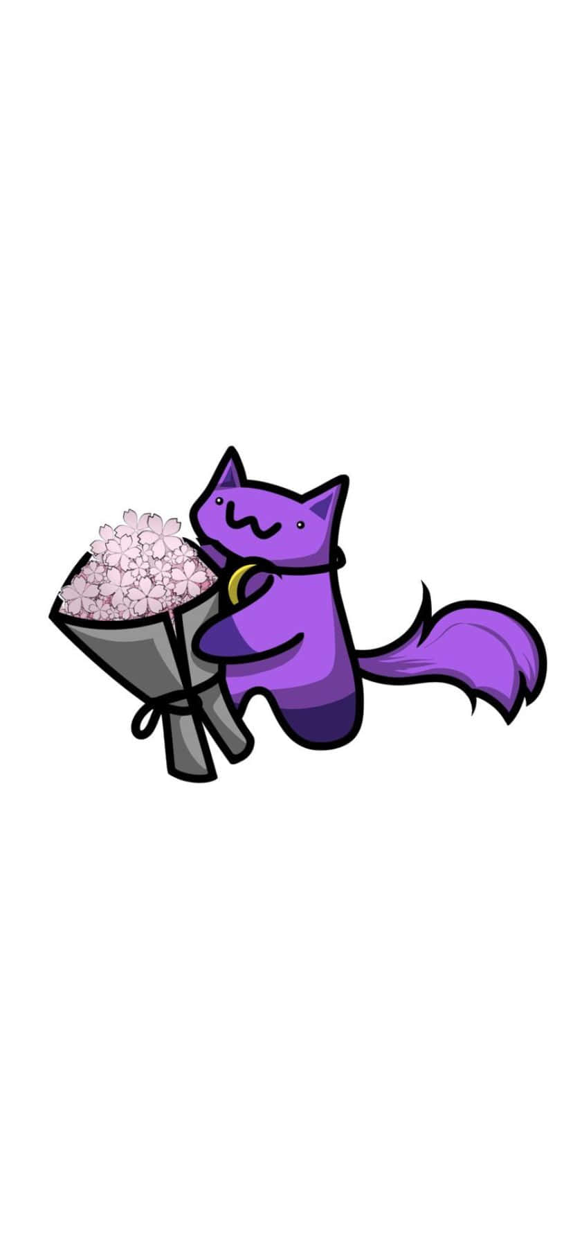 Purple Cat, crescent moon collar, pink cherry blossoms, HD Phone Wallpaper