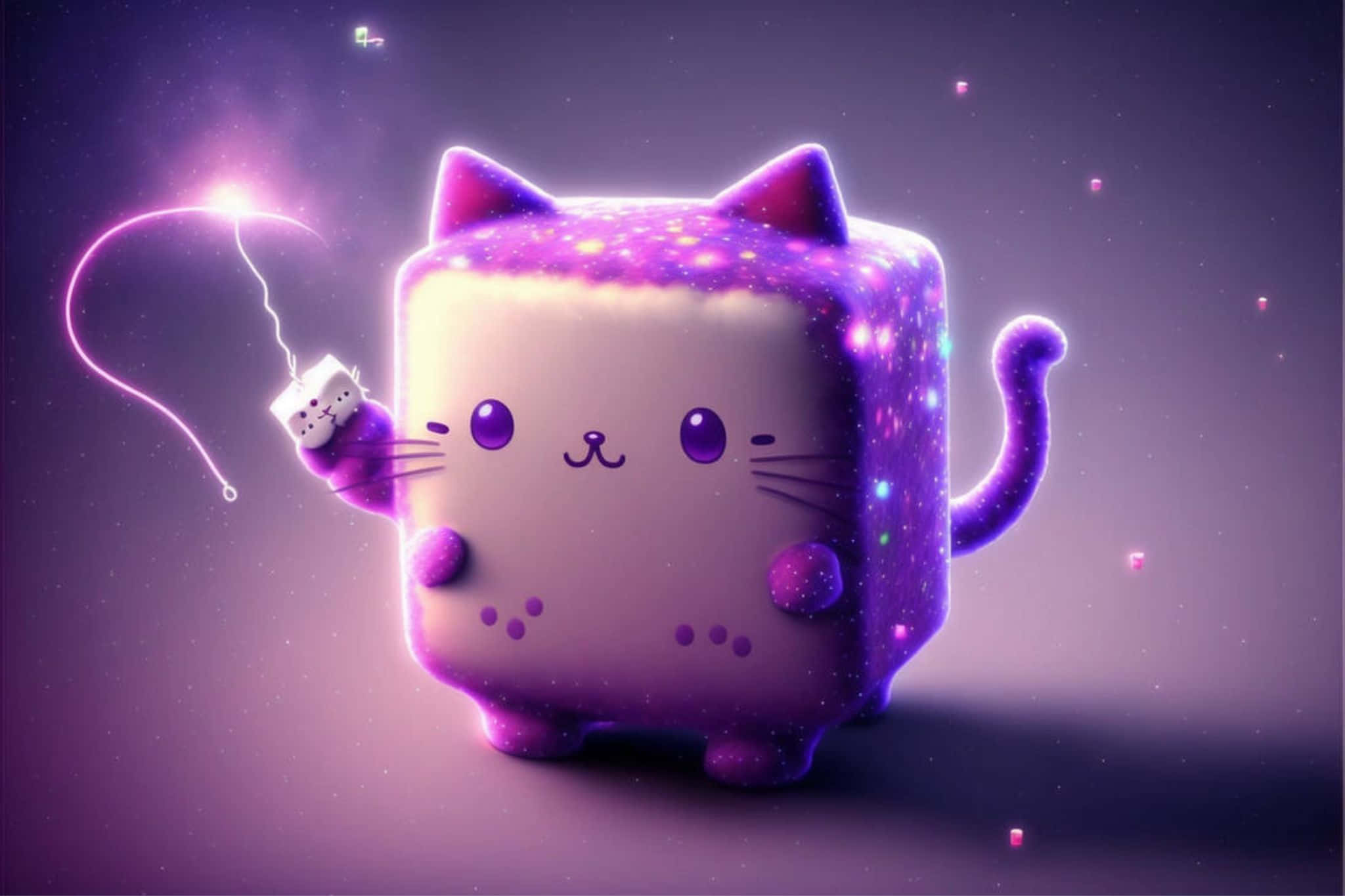 cosmic purple cat, glowing purple cube cat, starry fur, Full HD Desktop Wallpaper