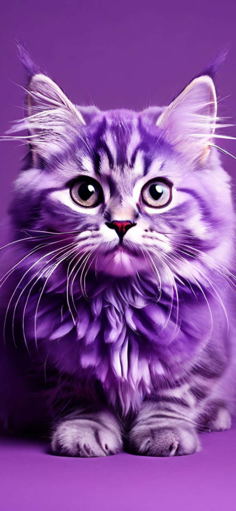 vibrant purple maine coon cat, fluffy purple tabby kitten, wide eyes, HD Phone Wallpaper