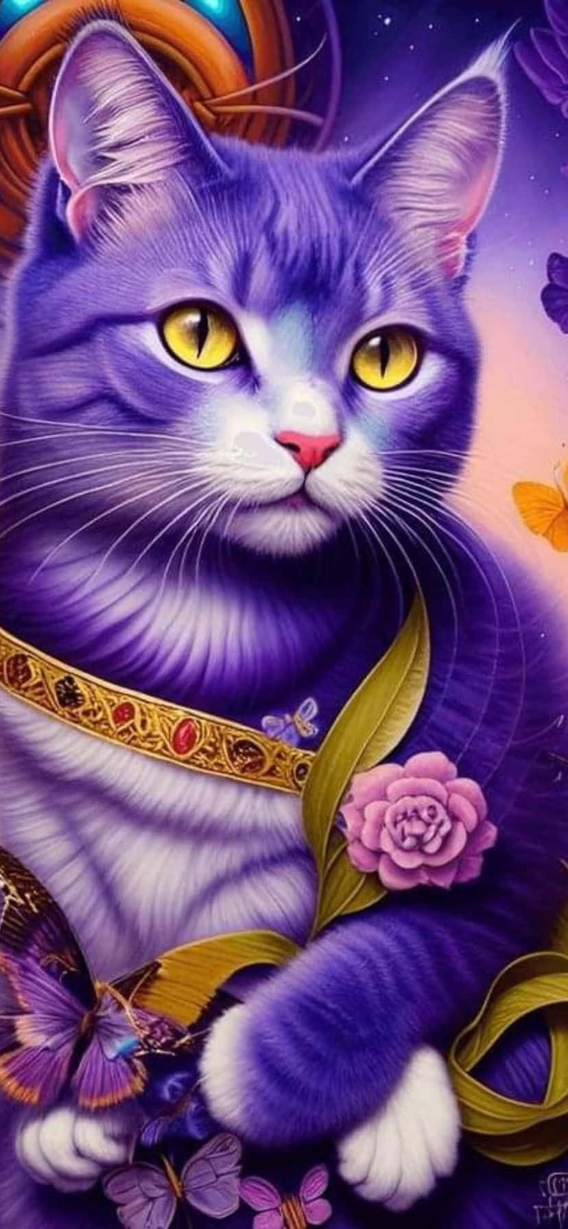purple tabby cat, golden eyes, jeweled collar, HD Phone Wallpaper