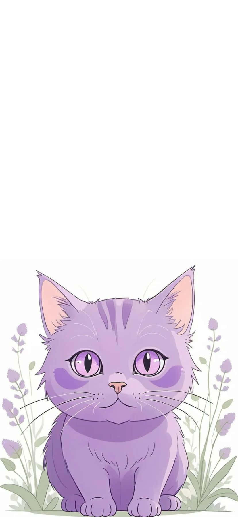 Purple Cat, lavender flowers, big eyes, HD Phone Wallpaper