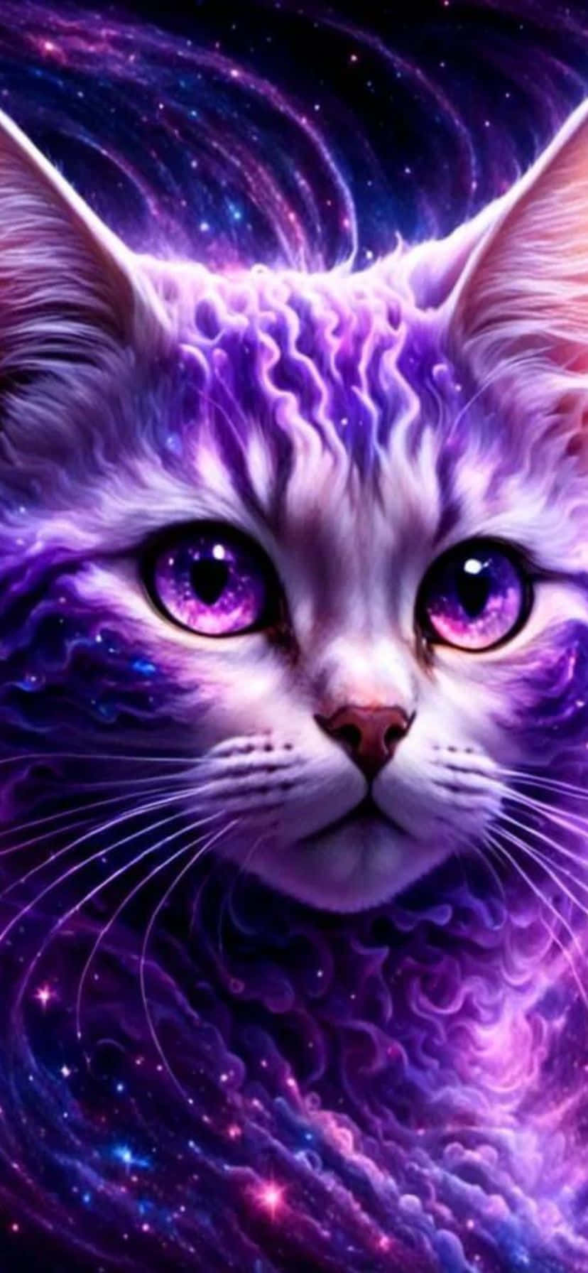 Cosmic Purple Cat, glowing purple eyes, cosmic fur, HD Phone Wallpaper