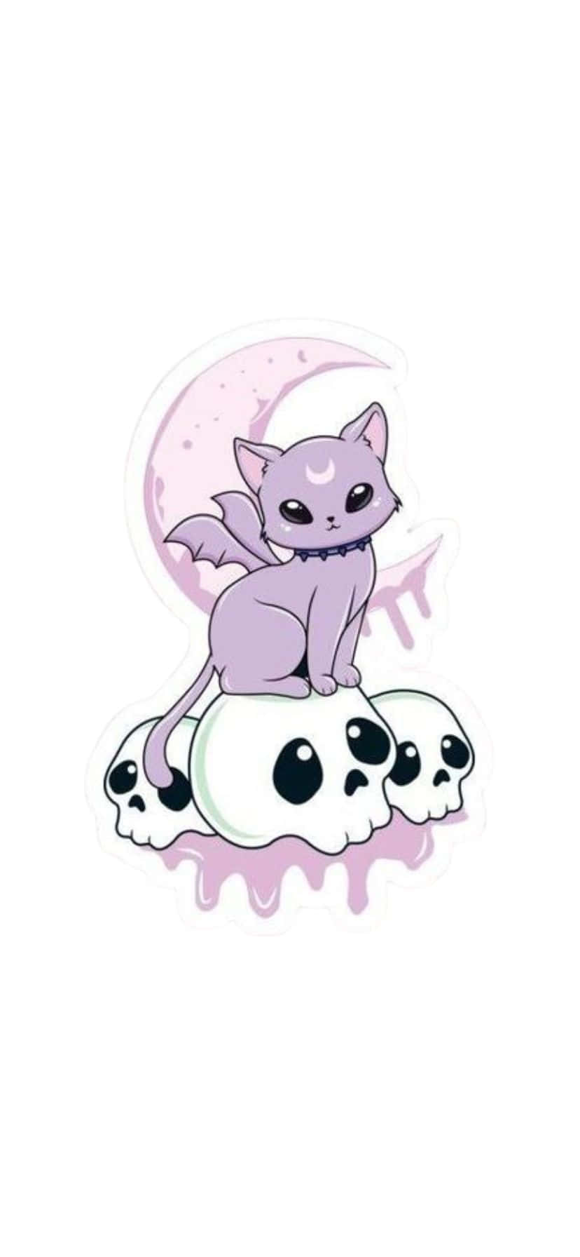 Purple Cat, bat-winged, crescent moon, HD Phone Wallpaper