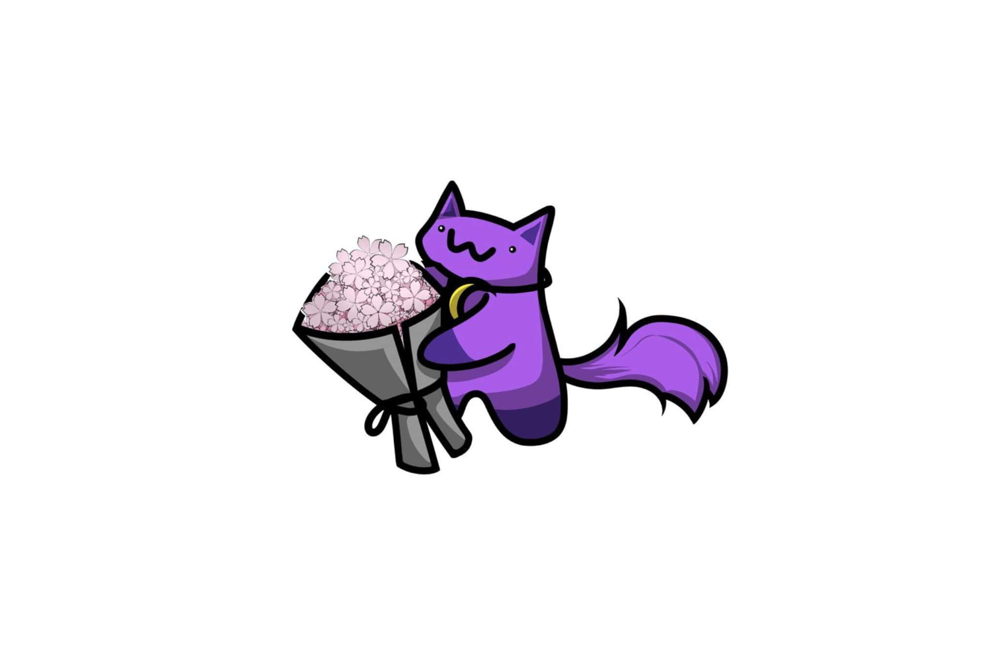 purple cat, crescent moon collar, pink cherry blossoms, Full HD Desktop Wallpaper