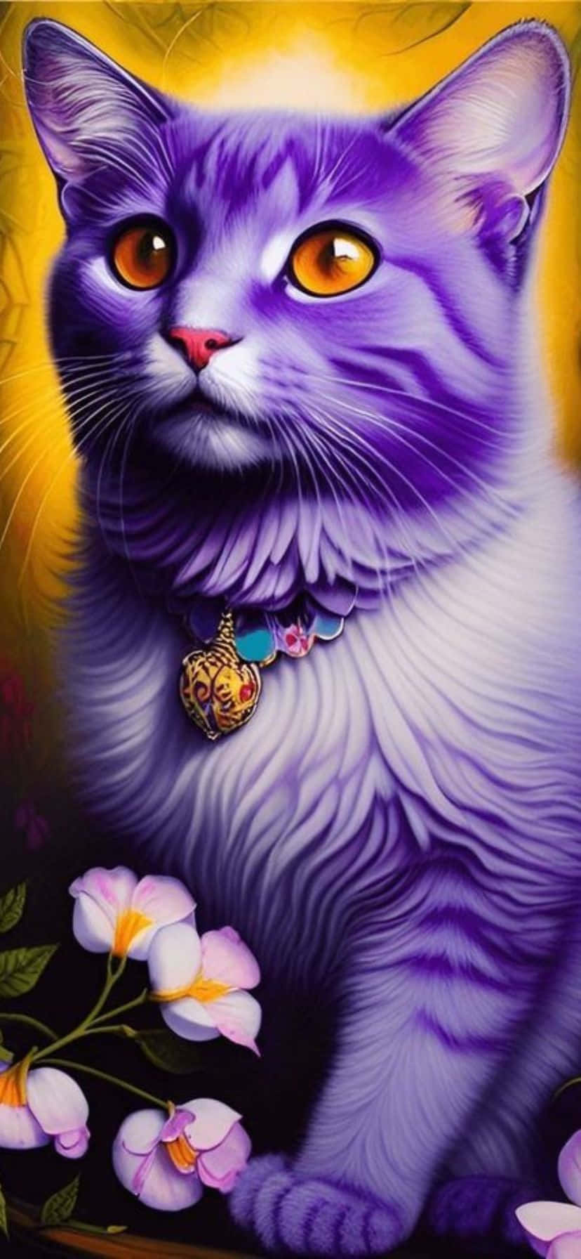 purple tabby cat, amber eyes, jeweled collar, HD Phone Wallpaper