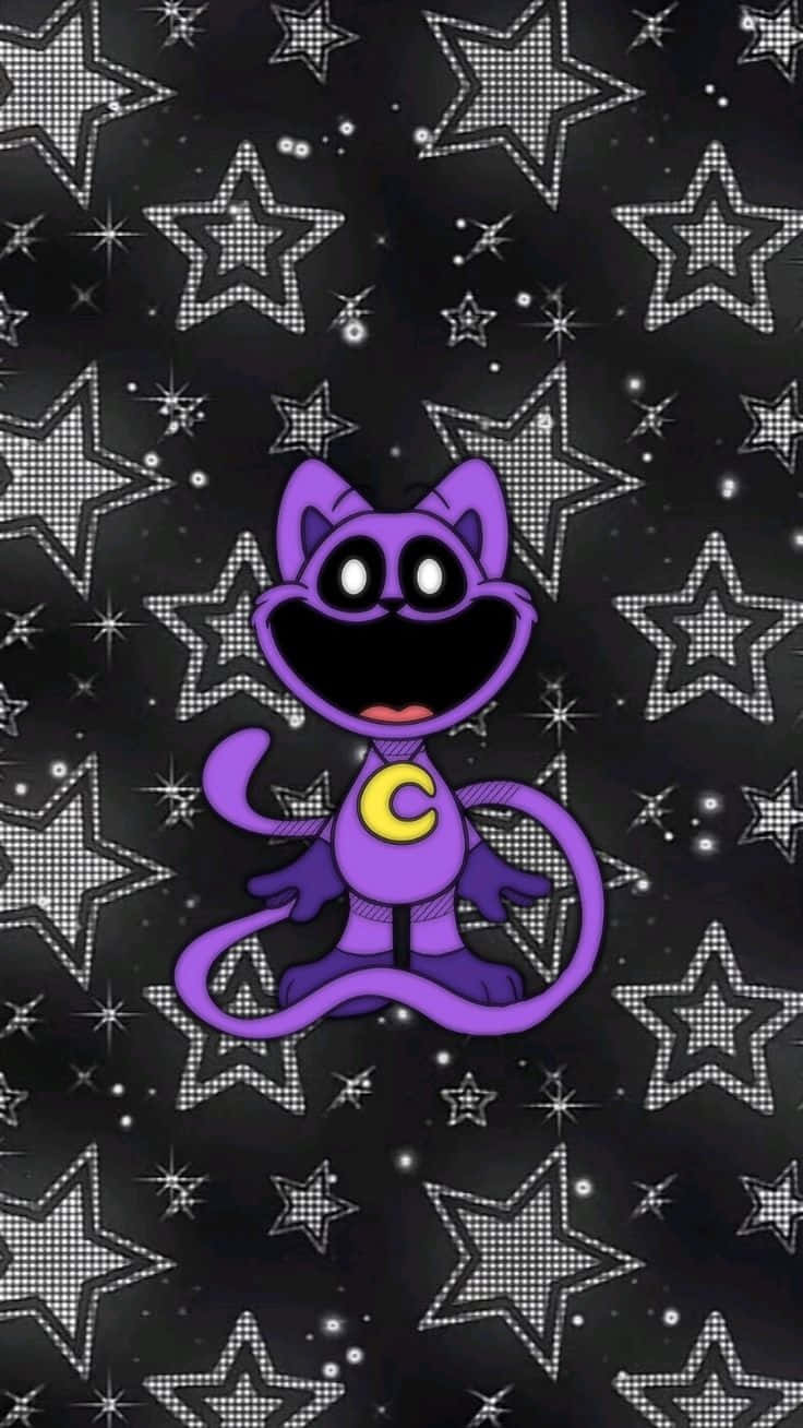 purple cartoon cat, yellow crescent moon belly, black background, HD Phone Wallpaper