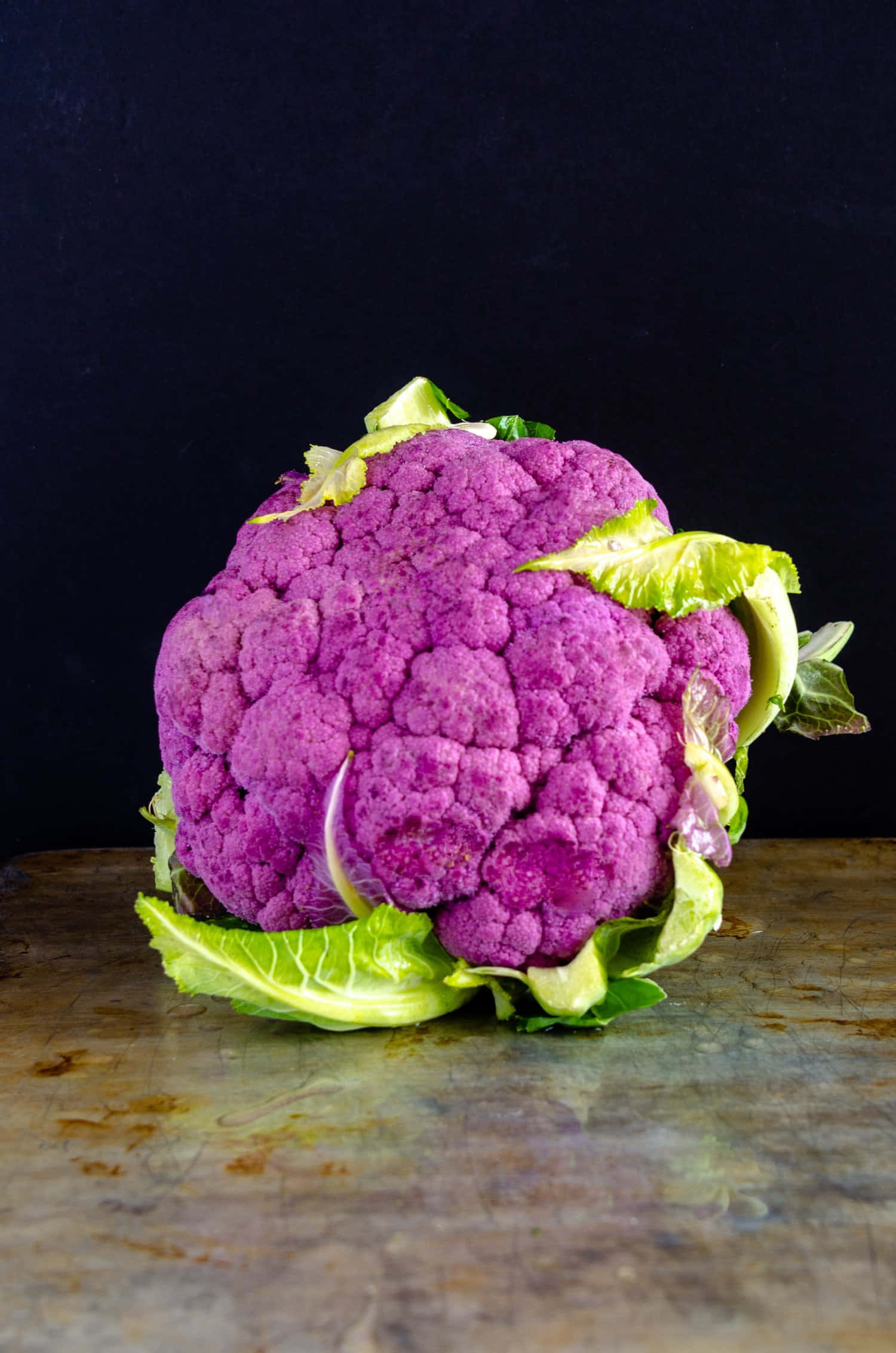 Purple Cauliflower, vibrant purple cauliflower, fresh green leaves, Full HD Phone Wallpaper