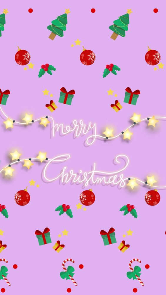 Purple Christmas, cartoon Christmas trees, gifts, SD Phone Wallpaper