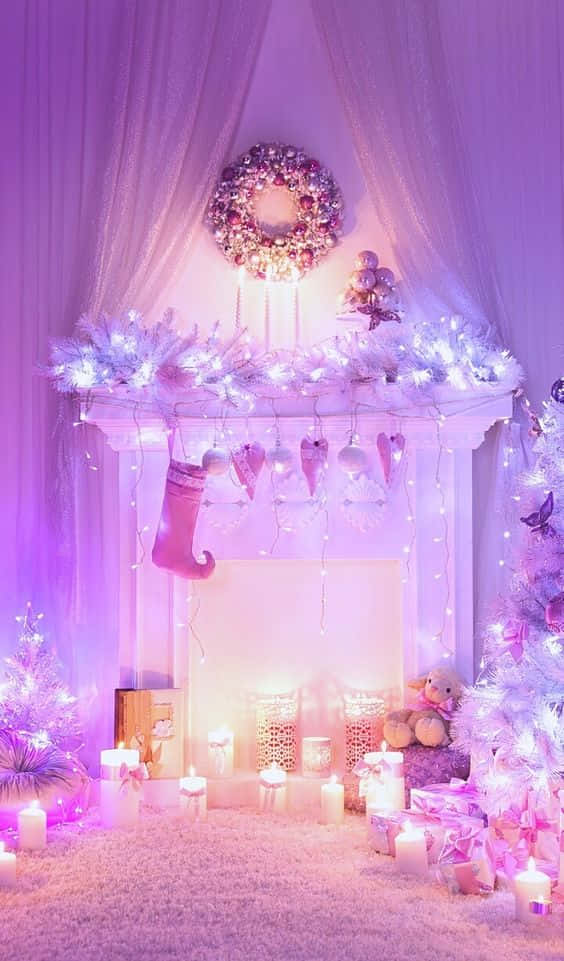 purple Christmas, glowing purple lights, twinkling garlands, SD Phone Wallpaper