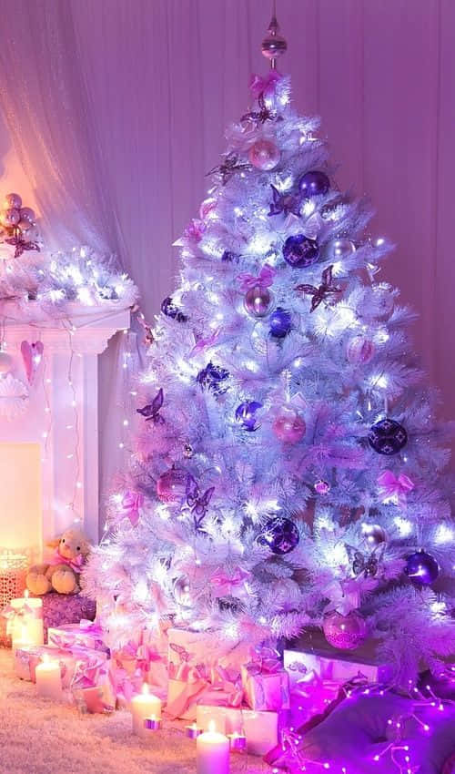 Purple Christmas, white Christmas tree, purple ornaments, SD Phone Wallpaper