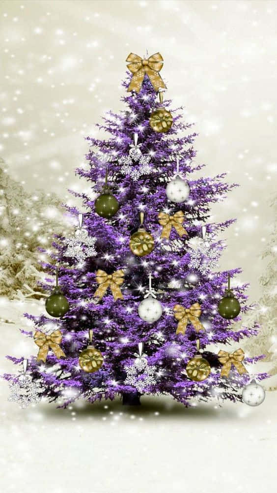Purple Christmas Tree, vibrant purple, gold bows, SD Phone Wallpaper