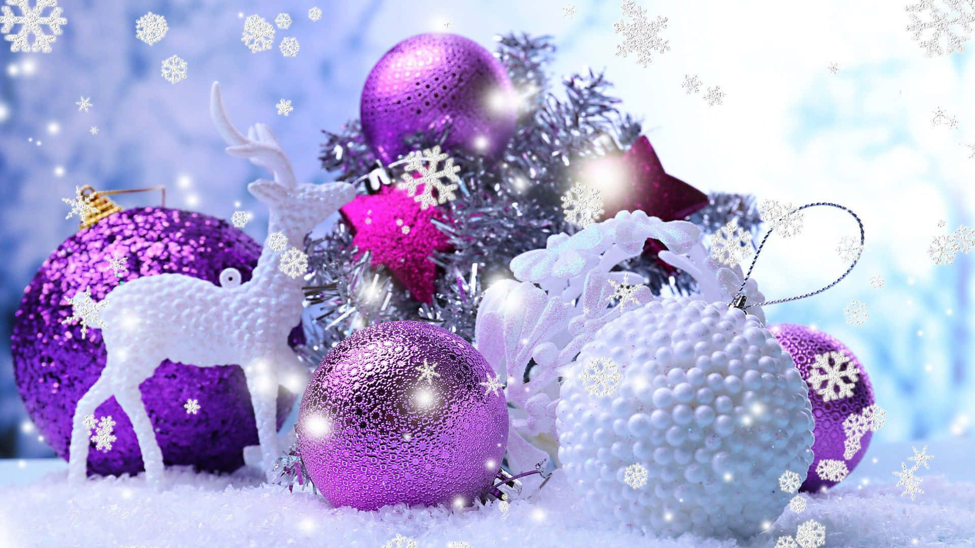 Purple Christmas, shimmering purple, white Christmas ornaments, Full HD Desktop Wallpaper