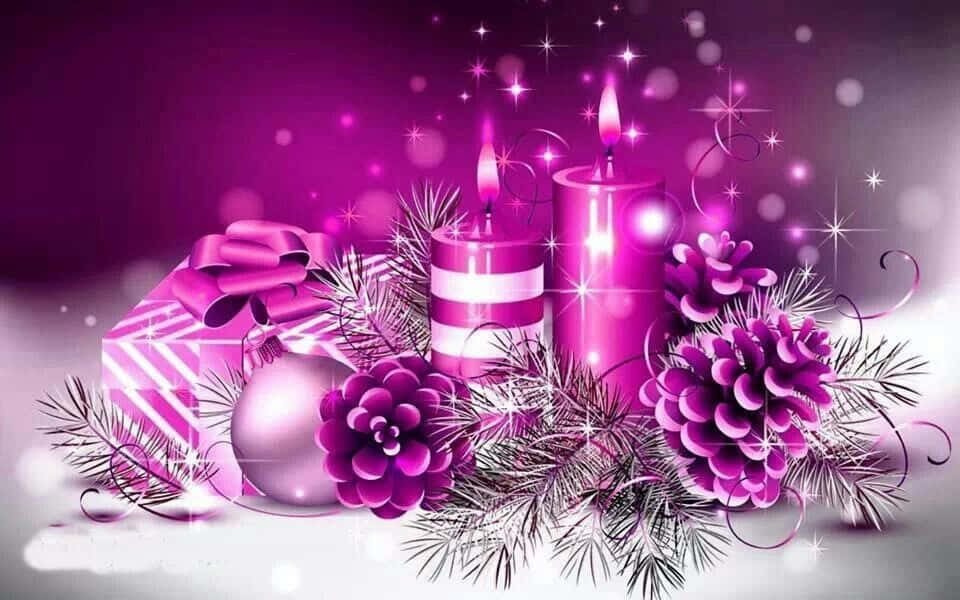 Purple Christmas, glowing candles, pinecones, SD Desktop Wallpaper