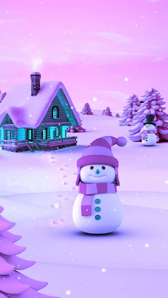 Purple Hued Christmas Snowman, purple hat, purple scarf, SD Phone Wallpaper