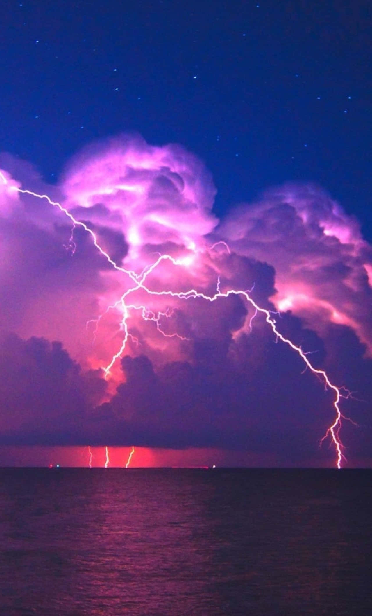 Purple Lightning, stormy sky, dark ocean, Full HD Phone Wallpaper