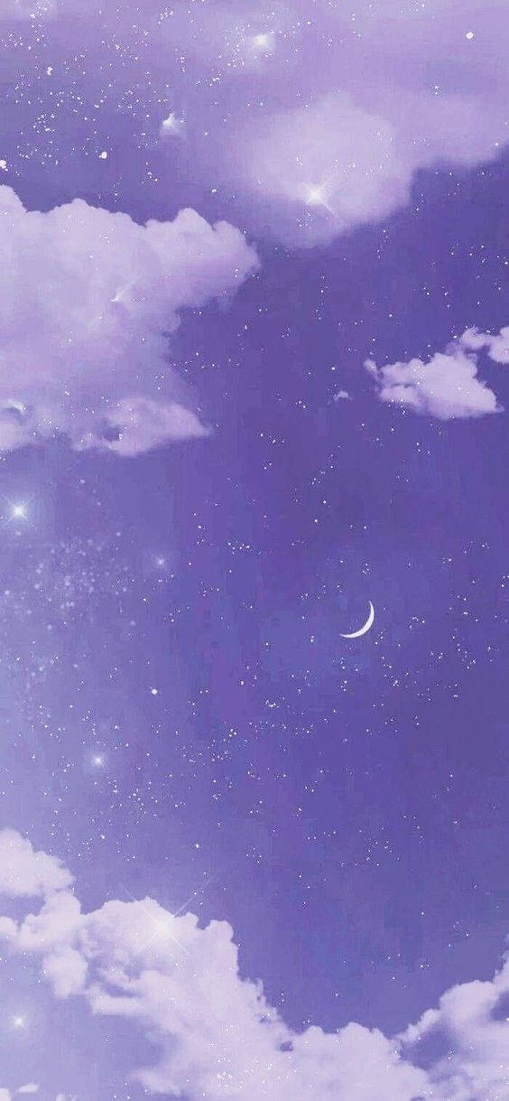 Purple Clouds, crescent moon, stars, SD Phone Wallpaper