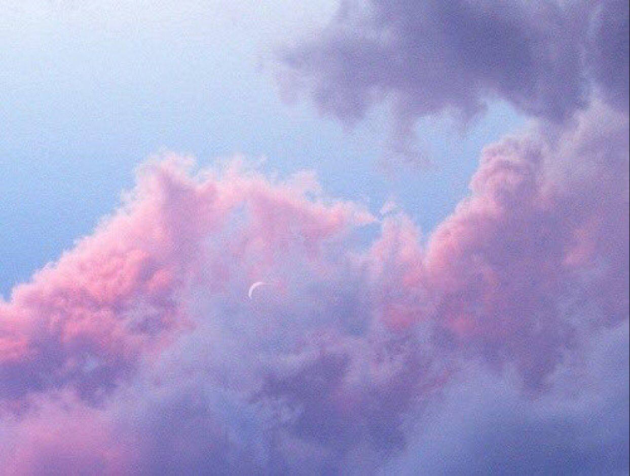 Purple Clouds, crescent moon, soft pink clouds, SD Desktop Wallpaper