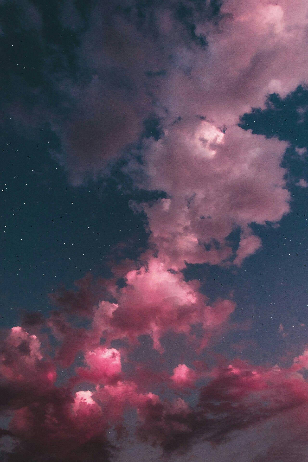 Purple Clouds, Vibrant pink clouds, starry twilight sky, Full HD Phone Wallpaper