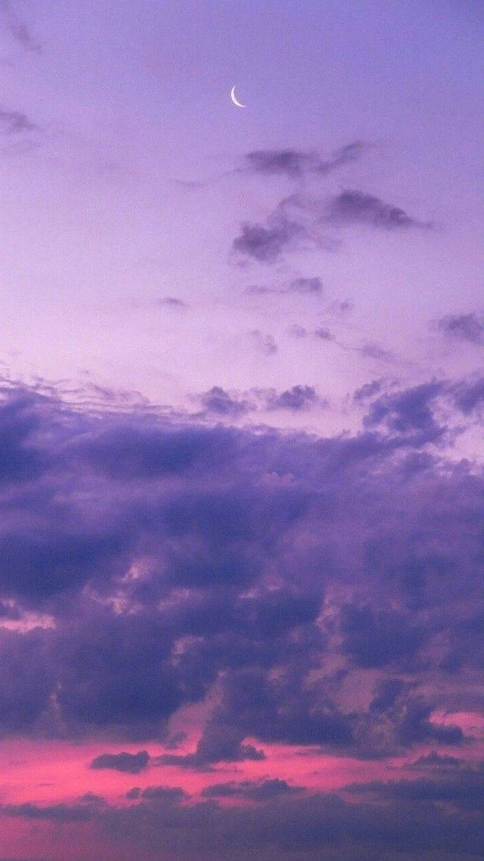 purple sky, crescent moon, soft purples, SD Phone Wallpaper