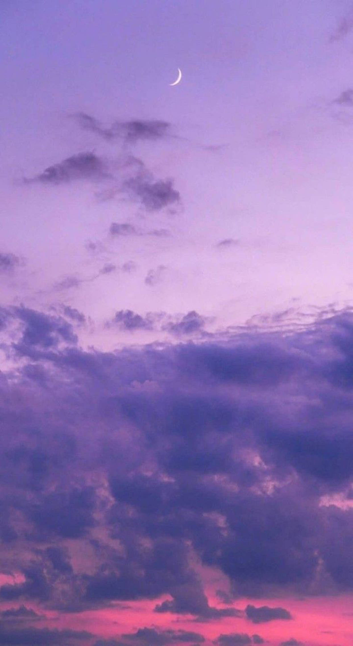 crescent moon, purple and pink clouds, twilight, Full HD Phone Wallpaper
