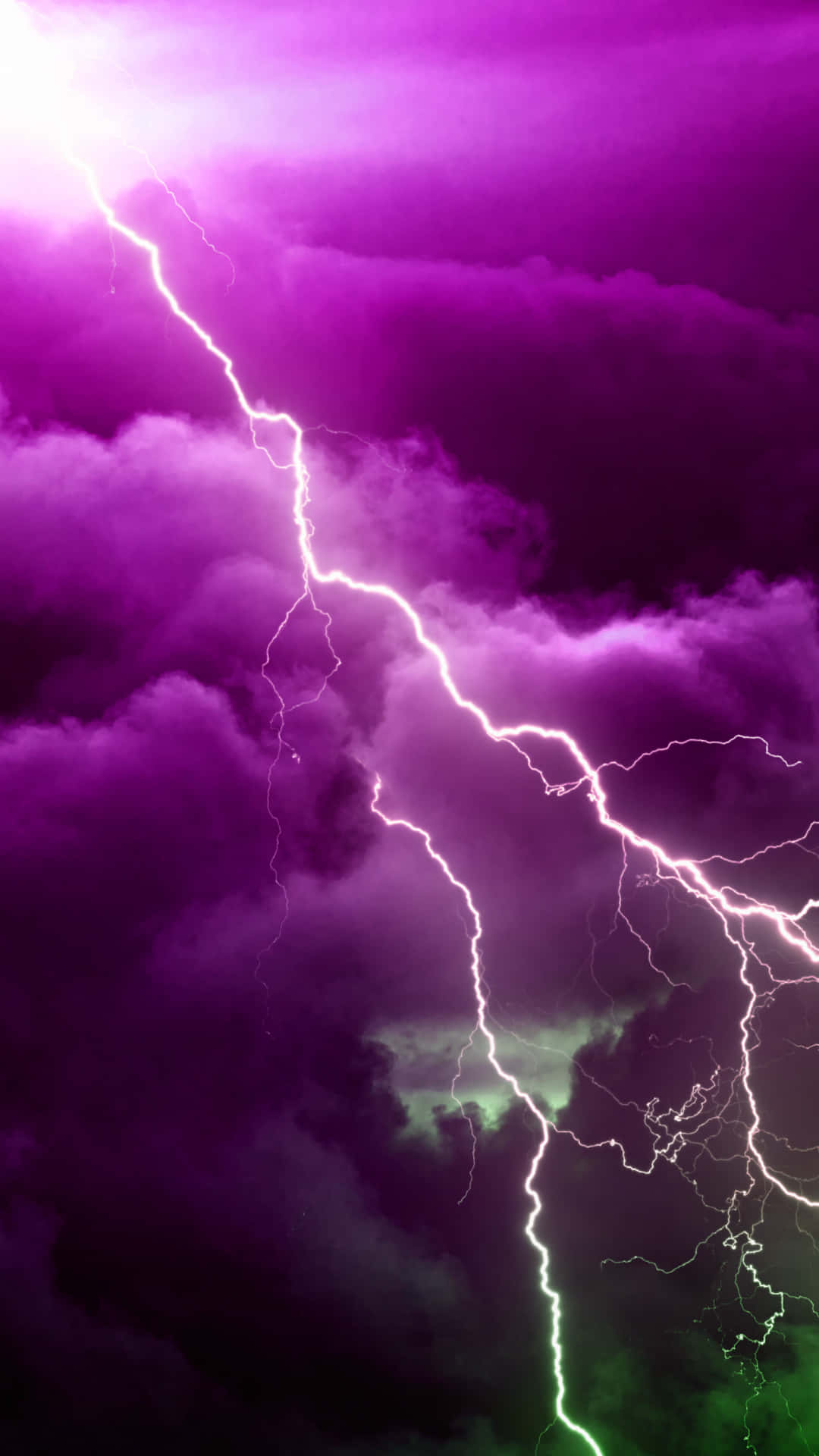 Purple Lightning, colorful clouds, purple storm sky, Full HD Phone Wallpaper