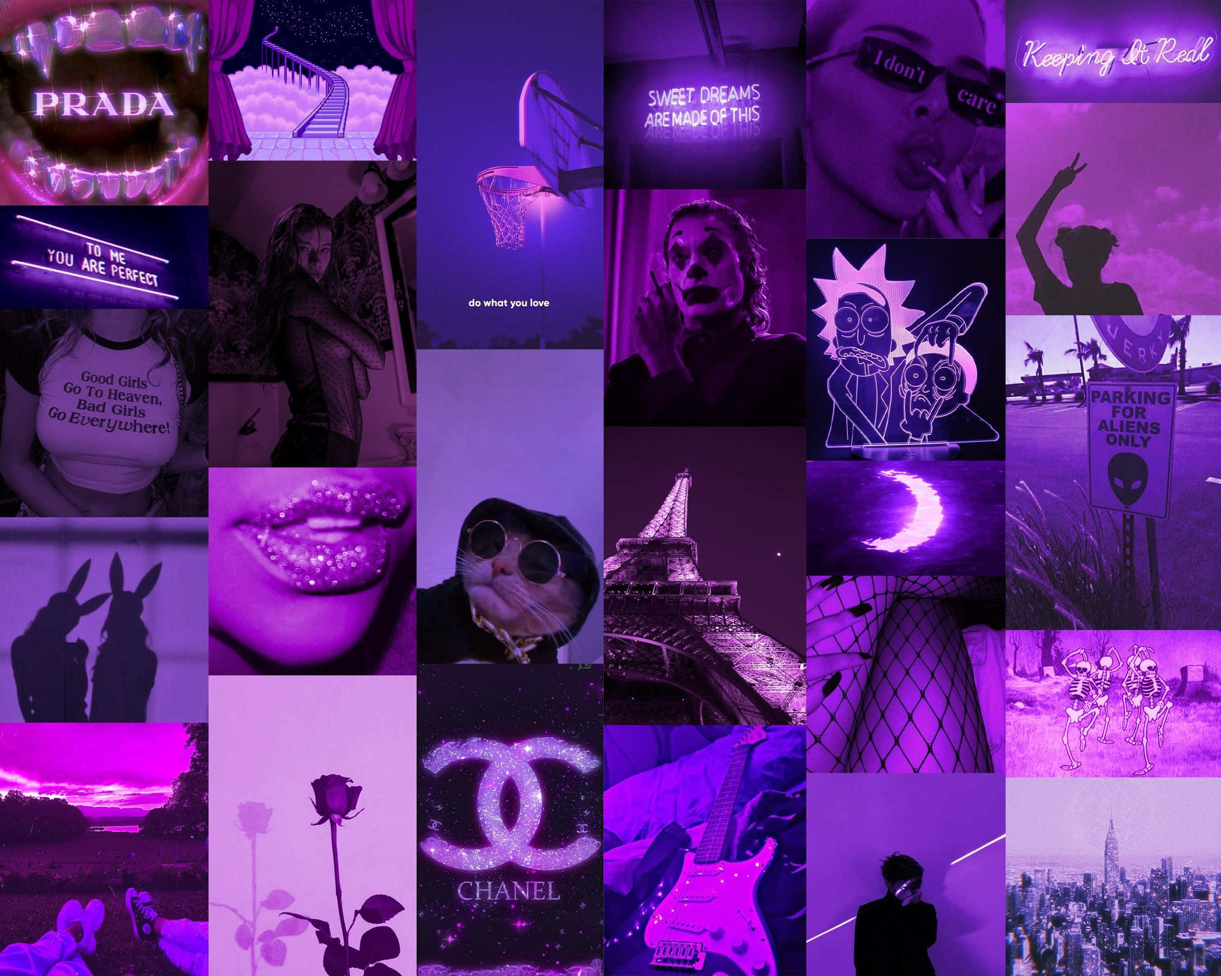 purple-hued, collage, pop culture icons, Full HD Desktop Wallpaper